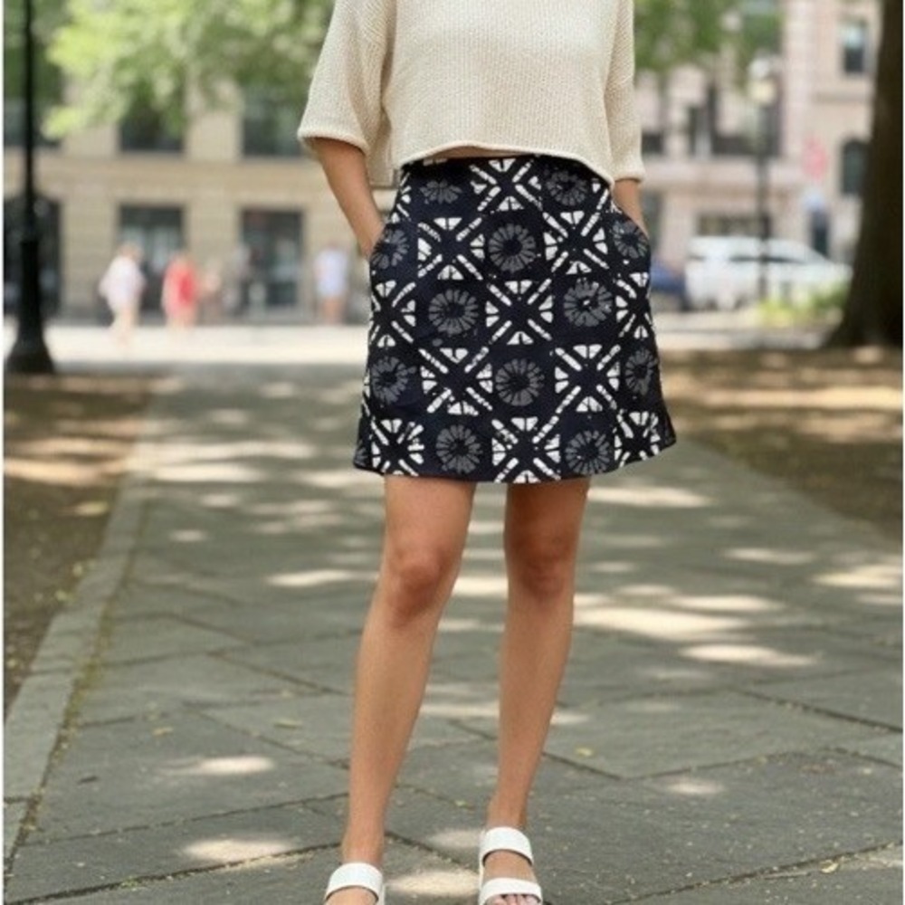 Madewell 100% Silk Batik Print S Mini‎ Skirt Black White Pockets Whimsigoth